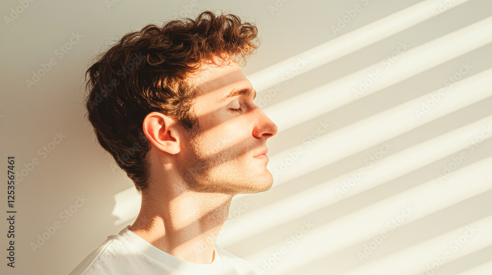Contemplative moment indoor space portrait soft lighting profile view serenity Contemplative moment indoor space portrait soft lighting profile view serenity