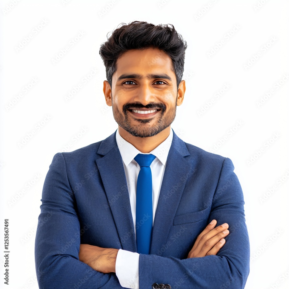 Confident Smiling Indian Businessman in Blue Suit Arms Crossed Portrait Confident Smiling Indian Businessman in Blue Suit Arms Crossed Portrait