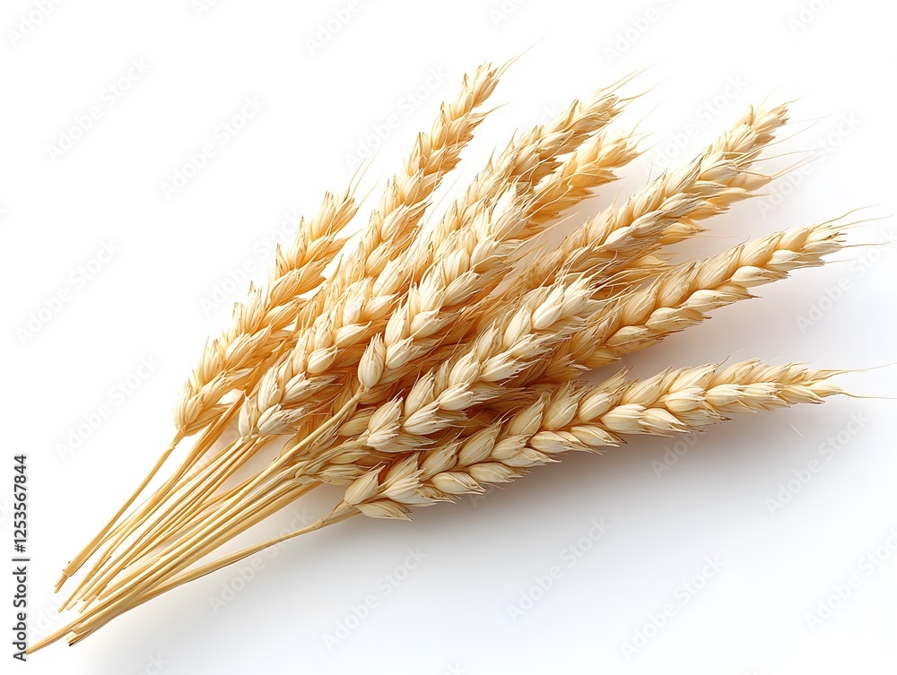 Close-Up of Golden Wheat Ears showcasing their ripe and natural texture against a white background Close-Up of Golden Wheat Ears showcasing their ripe and natural texture against a white background