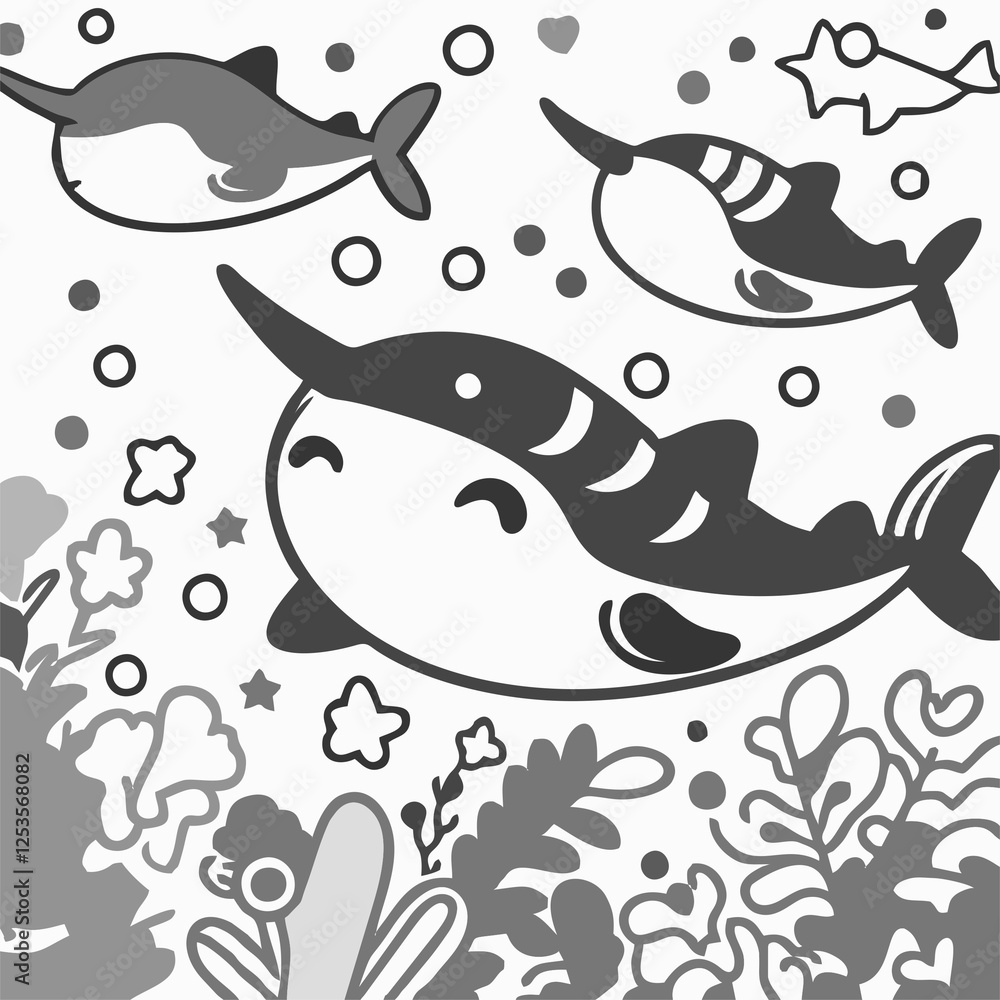 Fototapeta premium seamless pattern with fishes coloring