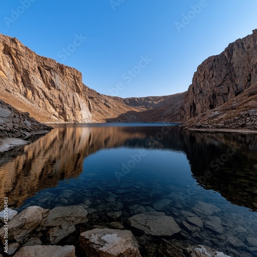 Serene Mountain Lake Surrounded by Rocky Cliffs