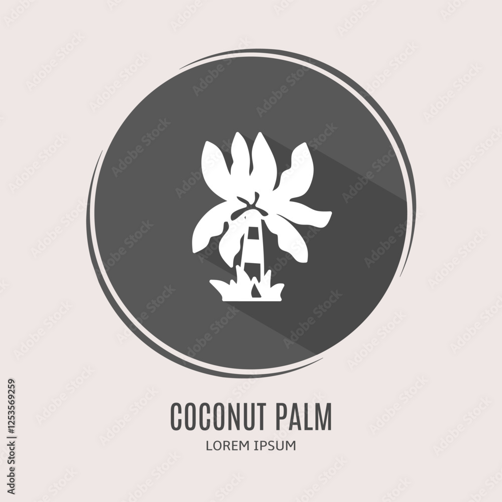 Symbol coconut palm logo. Illustration of coconut palm in flat. Stock vector. Symbol coconut palm logo. Illustration of coconut palm in flat. Stock vector.