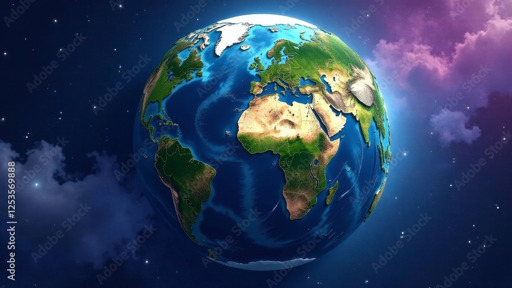 Fototapeta premium A Detailed View of Planet Earth from Space Showing Continents and Oceans