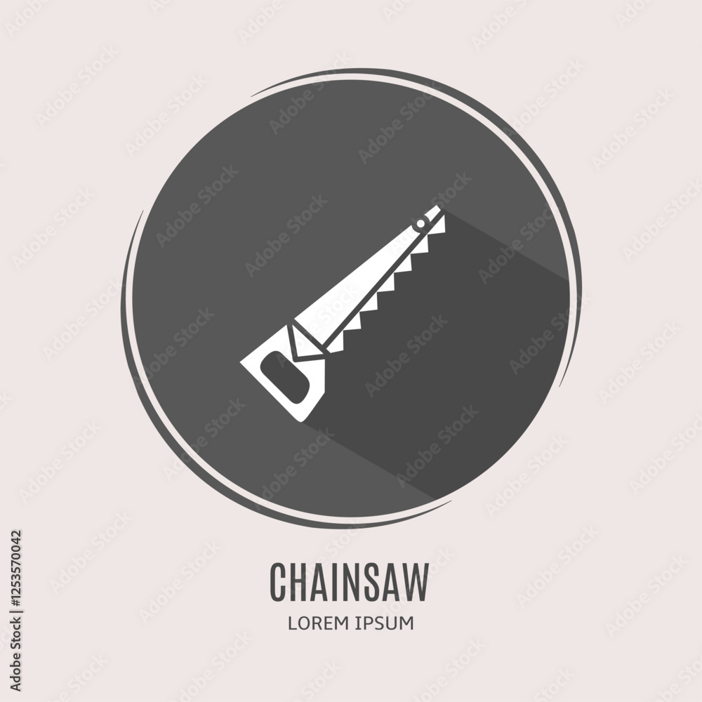 Symbol chainsaw logo. Illustration of chainsaw in flat. Stock vector. Symbol chainsaw logo. Illustration of chainsaw in flat. Stock vector.