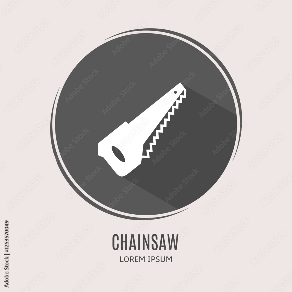 Symbol chainsaw logo. Illustration of chainsaw in flat. Stock vector. Symbol chainsaw logo. Illustration of chainsaw in flat. Stock vector.