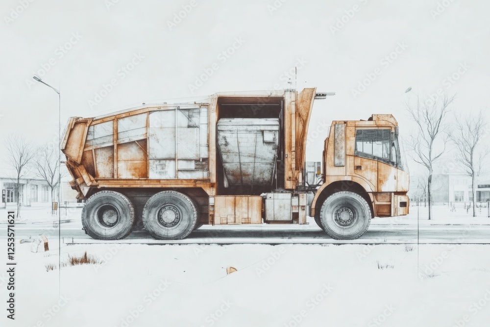 Rusty Refuse Truck in Winter Landscape A Post-Apocalyptic Digital Painting Rusty Refuse Truck in Winter Landscape A Post-Apocalyptic Digital Painting
