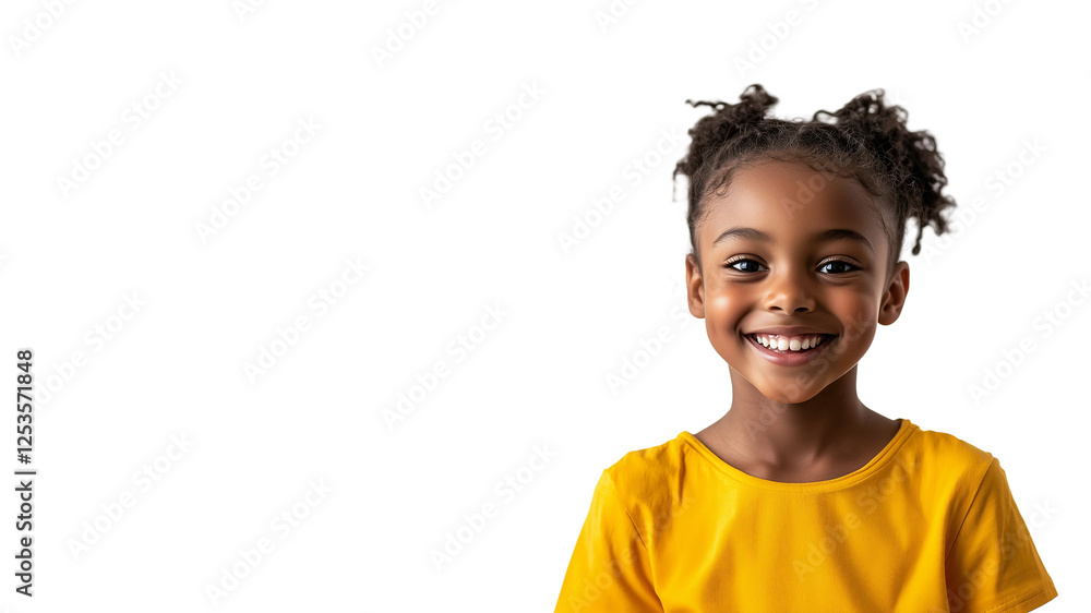 Fototapeta premium Portrait of happy little kid laughing,isolated on white background,copy space,web banner.