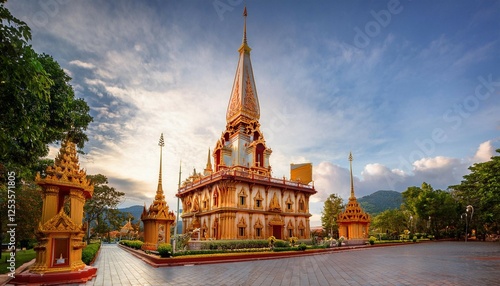 beautiful wat chalong buddhist gold temple in phuket thailand