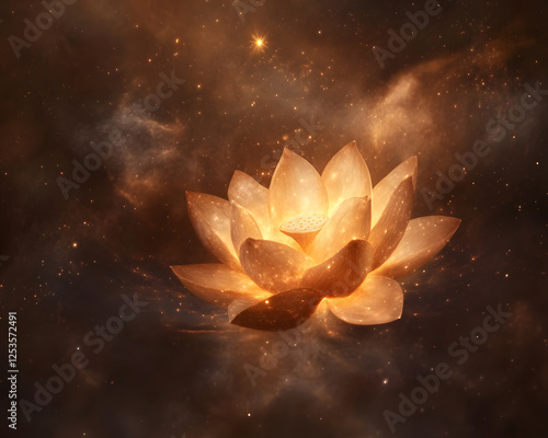 abstract composition of glowing lotus flower in space, radiating serenity