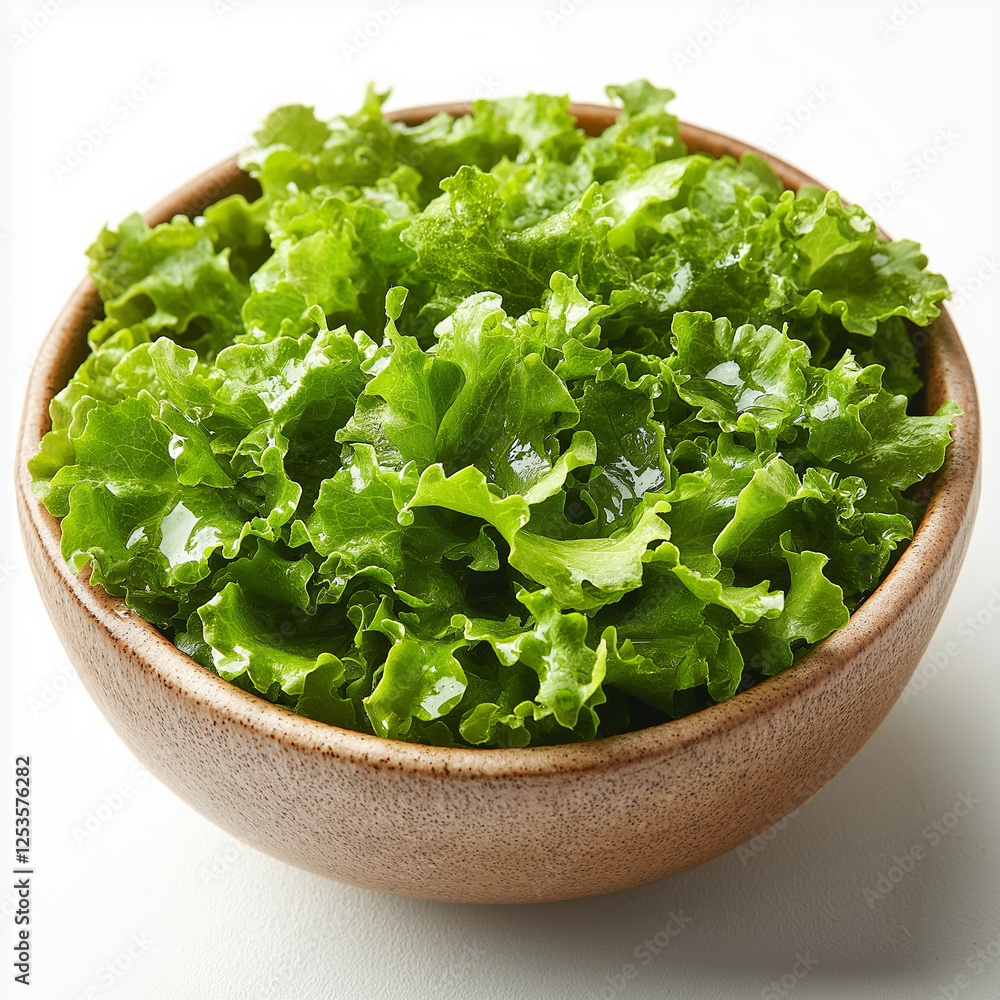 bowl of lettuce slices, top view, white background bowl of lettuce slices, top view, white background