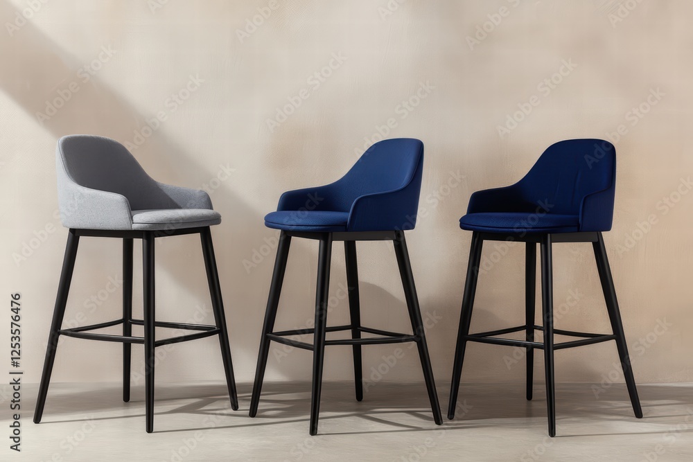Obraz premium Modern Bar Stools in Neutral Tones for Contemporary Interior Design