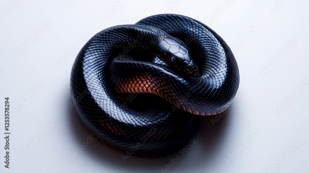 Obraz premium Mysterious Black Snake Coiled: A Dark Beauty in Stillness