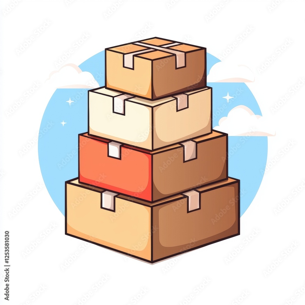 Obraz premium A colorful illustration of stacked cardboard boxes, symbolizing storage, logistics, and shipping. Perfect for illustrating concepts in commerce, delivery, and organization.