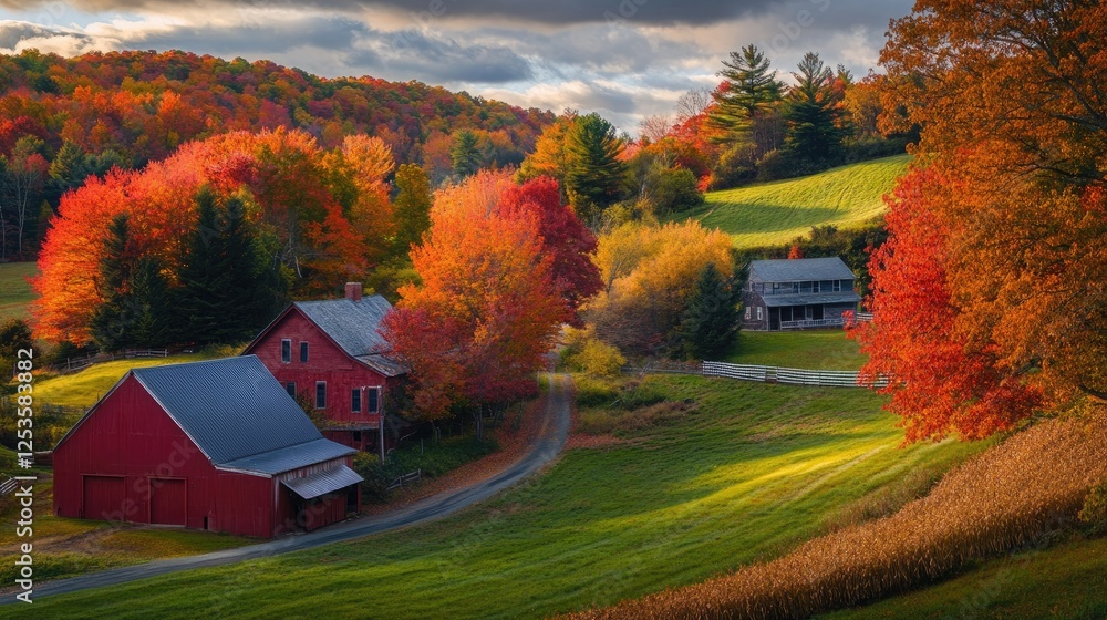 Obraz premium Low angle of fall foliage in a rural countryside