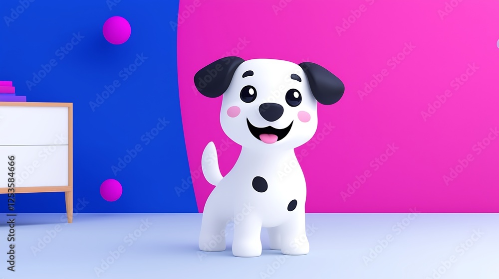 Cartoon Dalmatian In Modern Room With Pink And Blue Walls Cartoon Dalmatian In Modern Room With Pink And Blue Walls