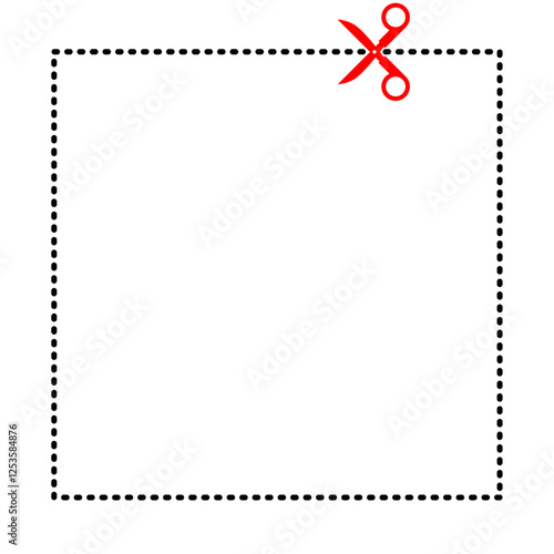 Scissor Tool Cutting Dashed Line Isolated Representing Coupins Plastic Rappers and Paper Cutting, Snap and Cutout Vector Illustration