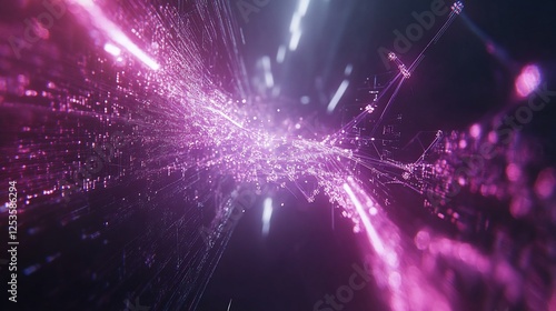 Abstract Digital Network with Glowing Lines and Nodes in Purple Hues and Blurred Elements