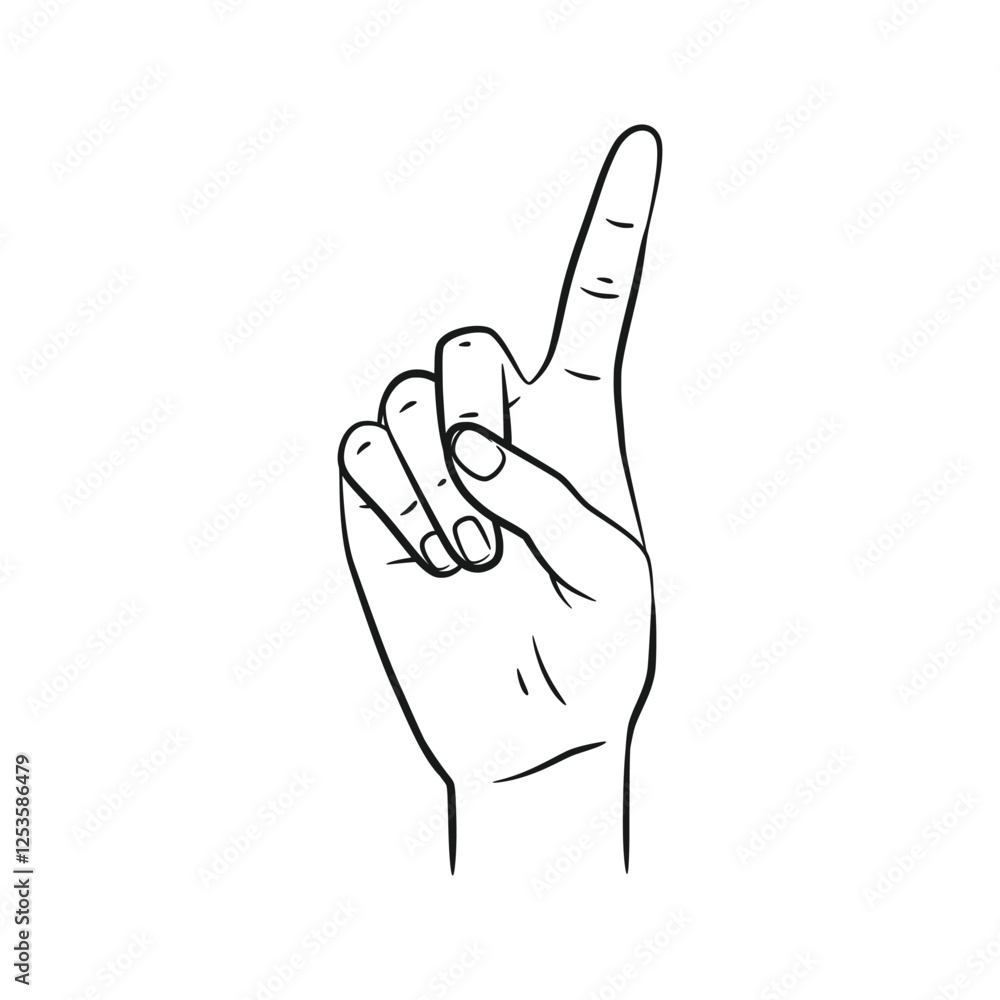 Vector Line Art Hand Gestures Showing Numbers 1. Isolated on White Background Vector Line Art Hand Gestures Showing Numbers 1. Isolated on White Background