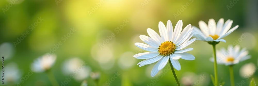 Soft petals of white daisies sway in gentle breeze, flowers, calm Soft petals of white daisies sway in gentle breeze, flowers, calm