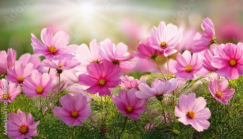 Wallpaper Mural cosmos fresh pink flowers and leaves in summer garden Torontodigital.ca