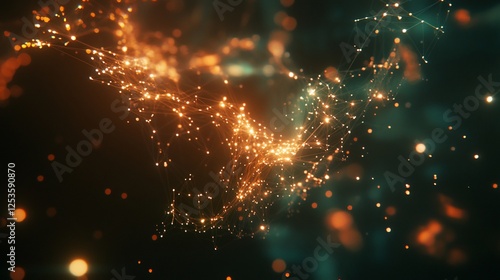 Abstract Glowing Network with Connecting Points and Lines on Dark Background