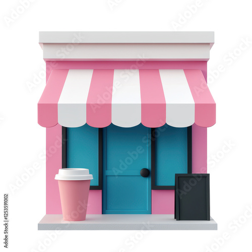 Wallpaper Mural colorful coffee shop with pink facade and striped awning, inviting atmosphere Torontodigital.ca