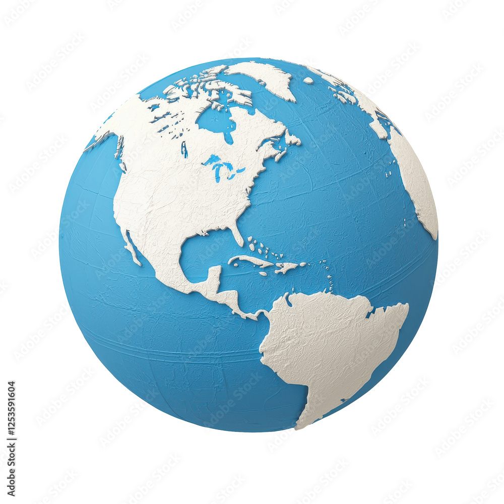 3D globe showing North and South America with blue oceans 3D globe showing North and South America with blue oceans
