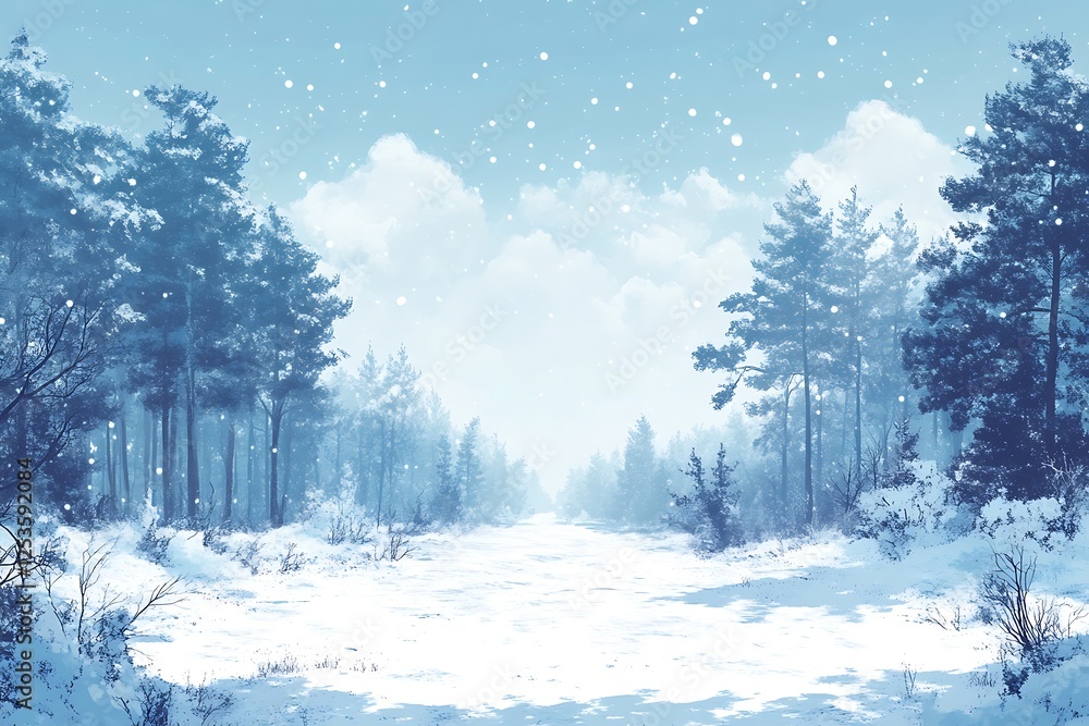 Naklejka premium Snowy Pathway Through Winter Forest Landscape