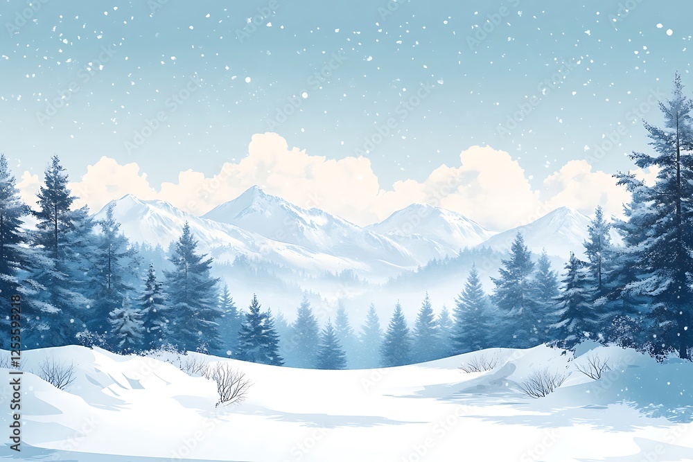 Obraz premium Snowy Mountain Winter Wonderland Landscape
