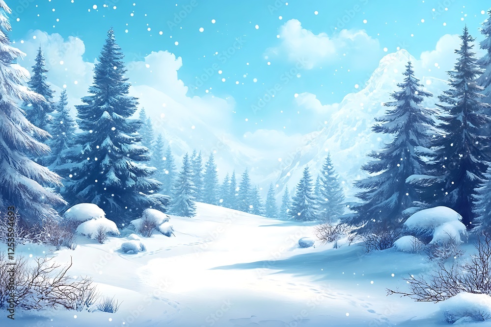 Naklejka premium Snowy Forest Winter Wonderland Landscape Scene