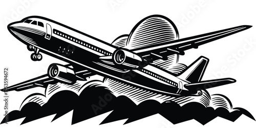 Retro Comic-Style Illustration of a Passenger Plane Taking Off  Illustrator Artwork