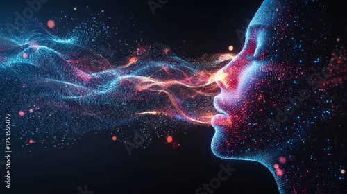Futuristic digital art of a female profile with dynamic energy flow