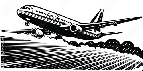 Retro Comic-Style Illustration of a Passenger Plane Taking Off  Illustrator Artwork
