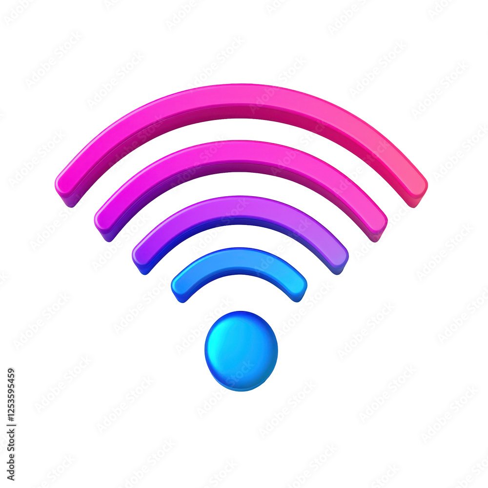 3D WiFi signal icon in vibrant pink and blue colors, symbolizing connectivity 3D WiFi signal icon in vibrant pink and blue colors, symbolizing connectivity