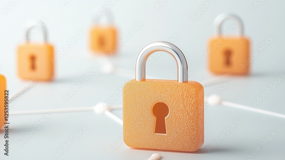 Naklejka premium Small orange padlocks arranged in a network representing data security and privacy protection