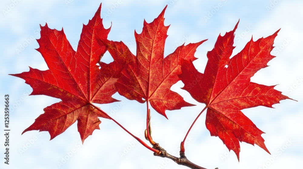 Red maple leaves in autumn season with blue sky background, selective focus Red maple leaves in autumn season with blue sky background, selective focus
