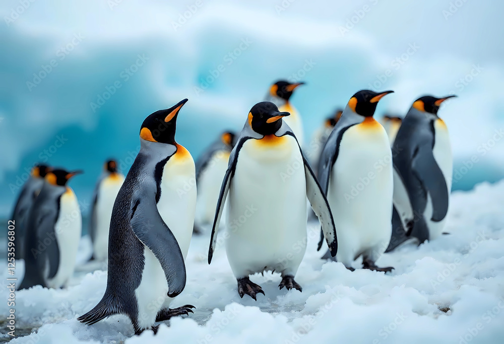 Fototapeta premium Majestic King Penguins in Antarctica: A Winter Wonderland