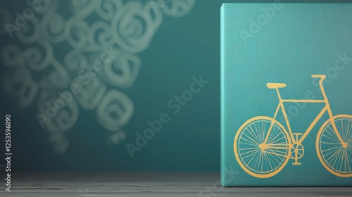 Yellow Bicycle Illustration on Teal Canvas Background photo