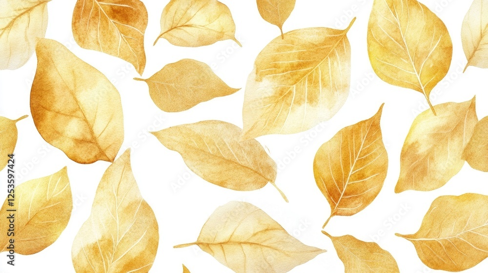 Seamless background pattern of golden tinted watercolor leaves Seamless background pattern of golden tinted watercolor leaves
