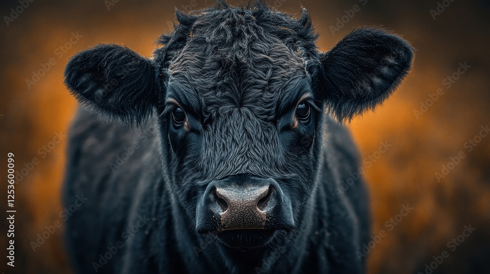 Close-Up Portrait of an Adorable Black Calf with Water Droplets on Its Face in a Rustic Field Close-Up Portrait of an Adorable Black Calf with Water Droplets on Its Face in a Rustic Field