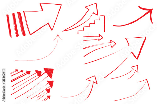 右肩上がりの赤色の矢印のイラスト素材　ベクター