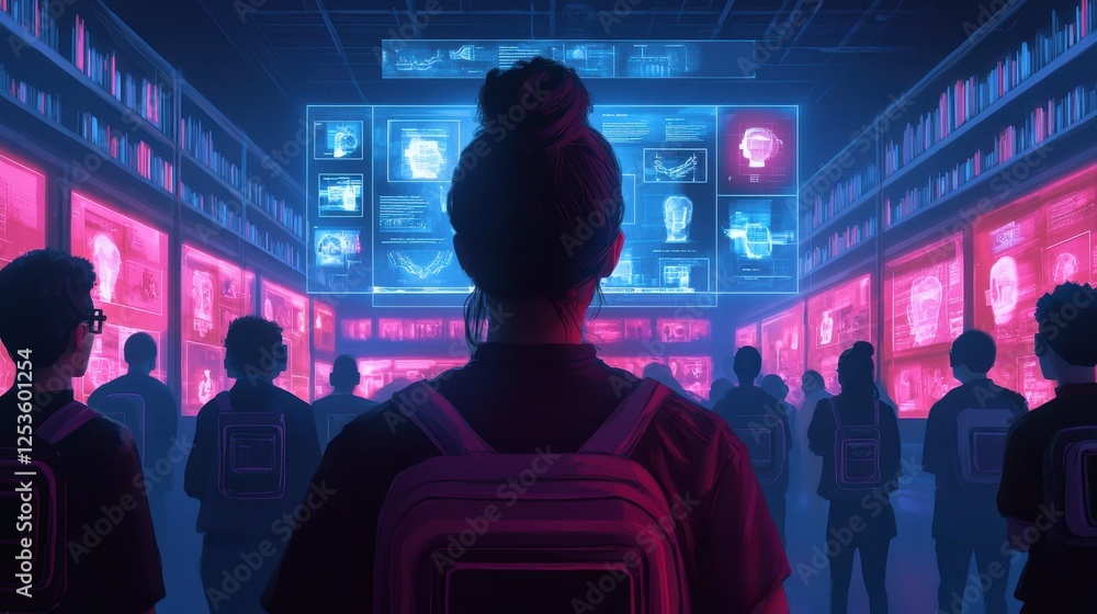 Fototapeta premium Person Observing Digital Displays in a High-Tech Environment