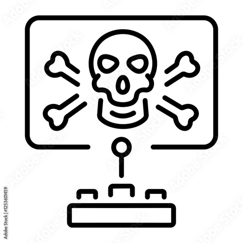 A scary skull and bones appear on screen depicting game over, line icon 