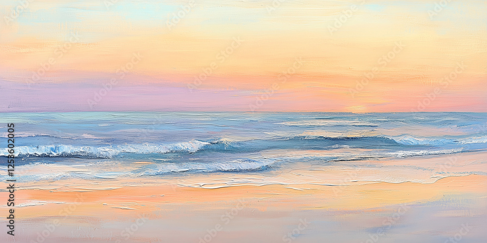 Serene beach sunset with ocean waves and pastel sky Serene beach sunset with ocean waves and pastel sky