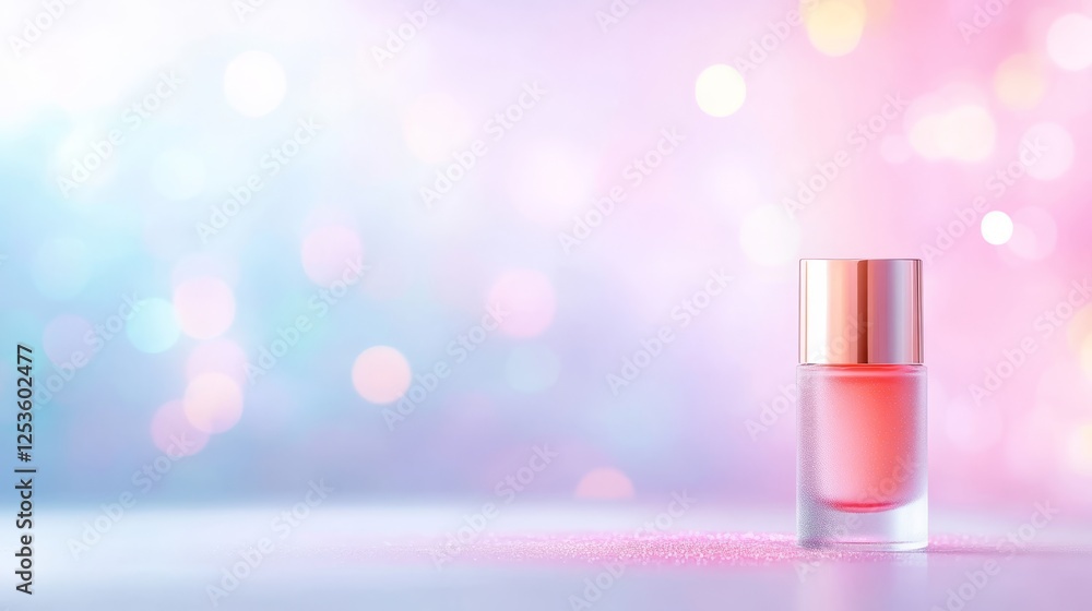 Sparkling pink liquid in a glass bottle on table, refreshing beverage Sparkling pink liquid in a glass bottle on table, refreshing beverage