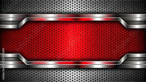 abstract metallic red shiny color black frame with silver metal layout modern tech design vector template background
