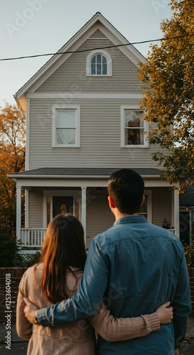 First time home buyers, a couple inspecting and looking at real estate inventory to buy their first house