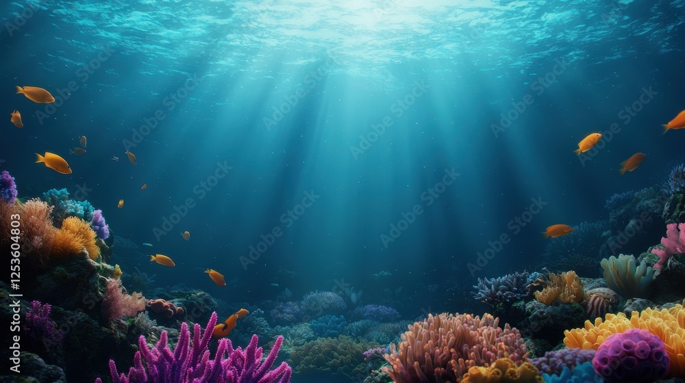 Fototapeta premium Vibrant Underwater Scene with Colorful Coral and Fish Swimming