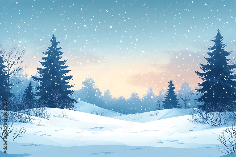 Naklejka premium Peaceful Winter Snow Hills Landscape Background