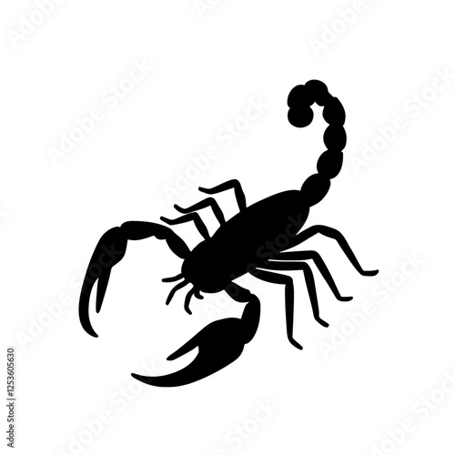 Minimalist black silhouette of a scorpion in defensive stance